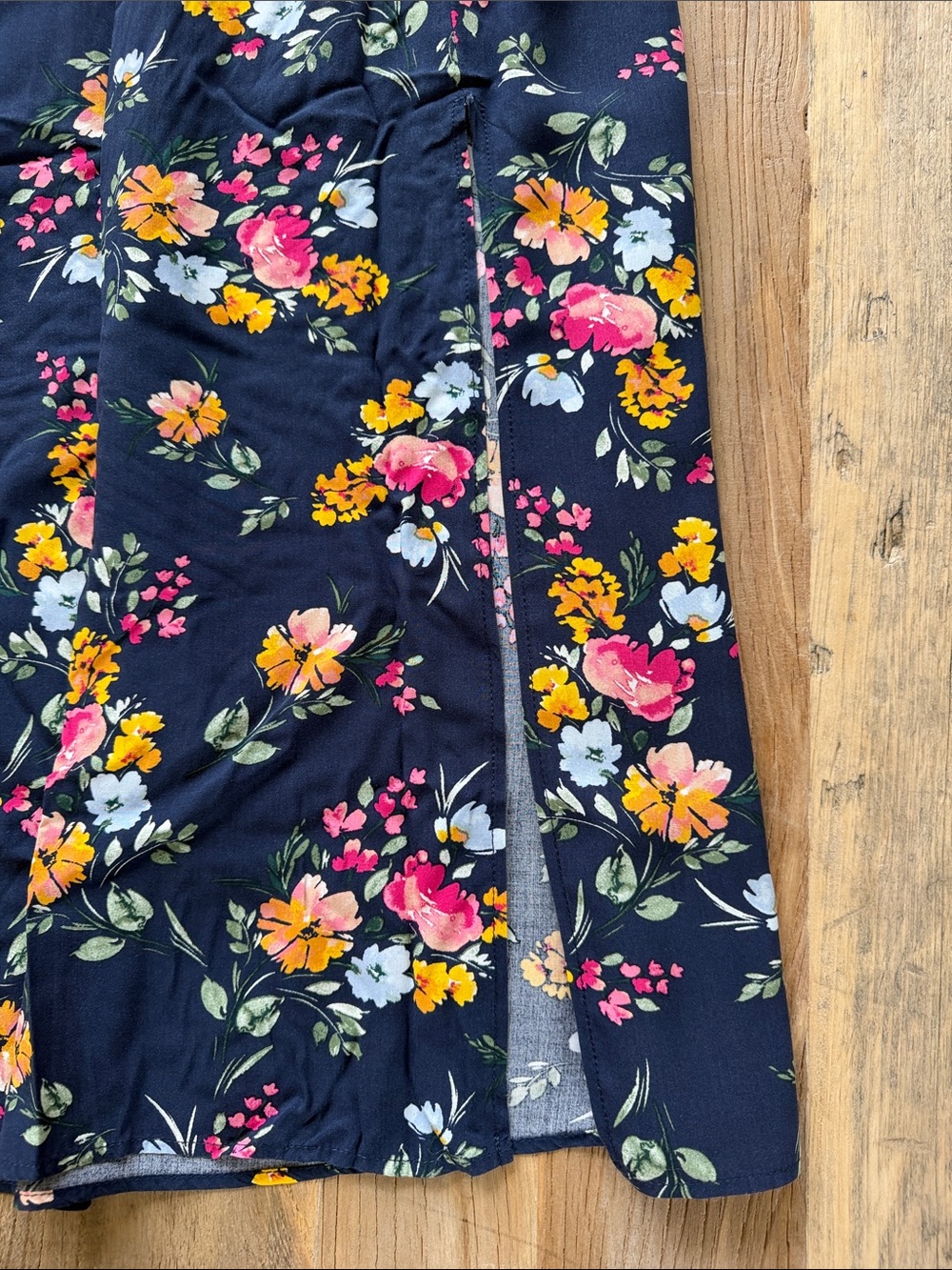 APRICOT Navy Floral Smocked Maxi Dress with Pink & Yellow Blooms - Picture 9 of 10
